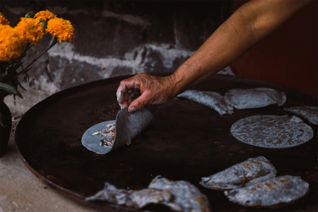 Quesadillas en Cholula maiz azul